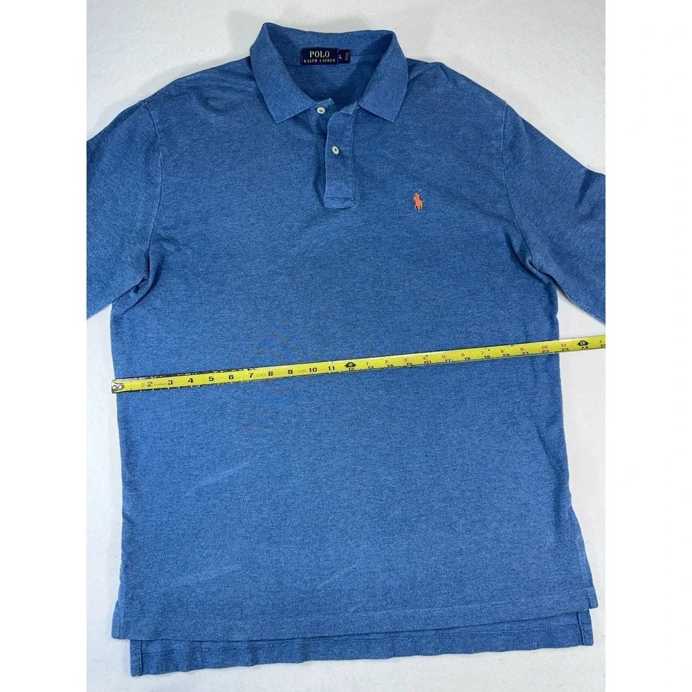 Polo Ralph Lauren Mens Large Blue Long Sleeve Polo Shirt 100% Cotton Casual Top